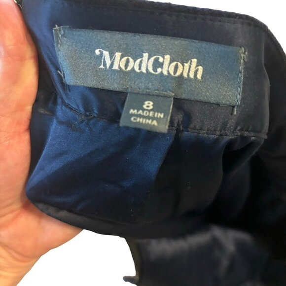 ModCloth Women's Size 8 Mini Pencil Skirt Navy Blue Front Pocket Wool Blend - Picture 5 of 5
